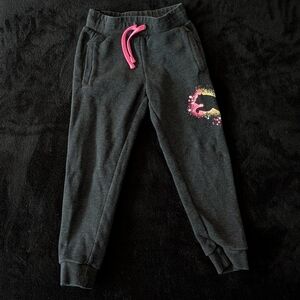 Puma Girls Kids Fleece Sweatpants Joggers Grey Neon Rainbow Splatter Graphic
